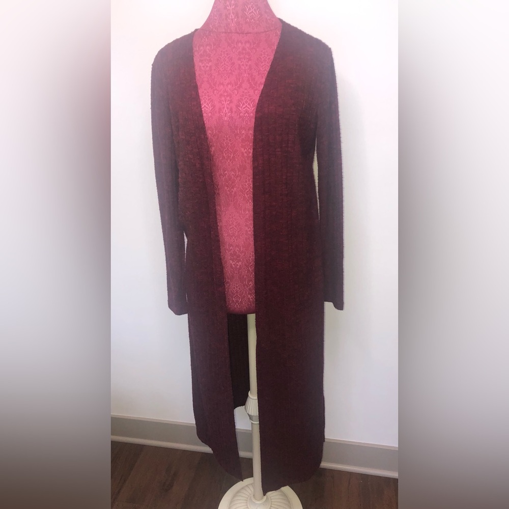 Rolla Coster Women’s maxi duster cardigan open front sweater Red Black s…